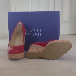 Stuart Weitzman Patent Red Leather Espadrilles